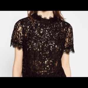 ZARA Black Lace Turtleneck Top